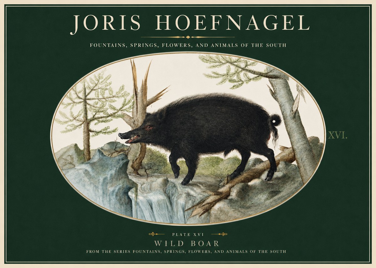 Joris Hoefnagel Fountains, Springs, Flowers, and Animals of the South - Plate Xvi No2 - Póster