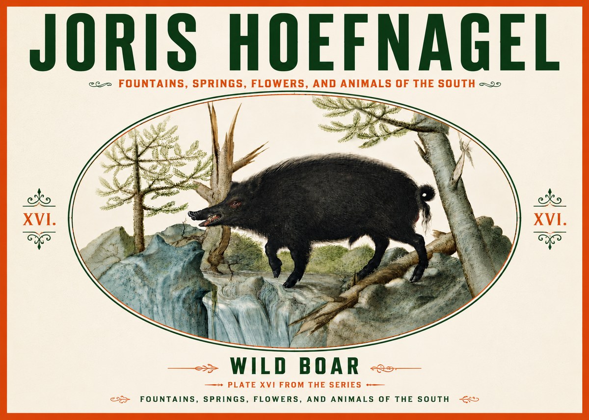 Joris Hoefnagel Fountains, Springs, Flowers, and Animals of the South - Plate Xvi No6 - Póster