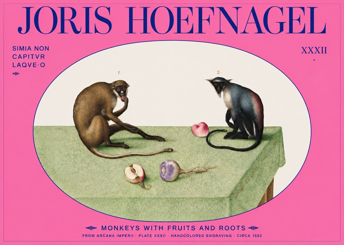 Joris Hoefnagel Monkeys with Fruits and Roots No2 - Póster