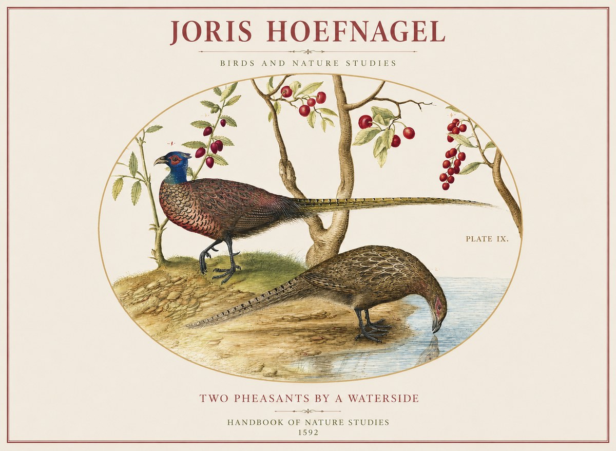Joris Hoefnagel Peacocks and Pheasants Among Fruiting Branches No2 - Póster