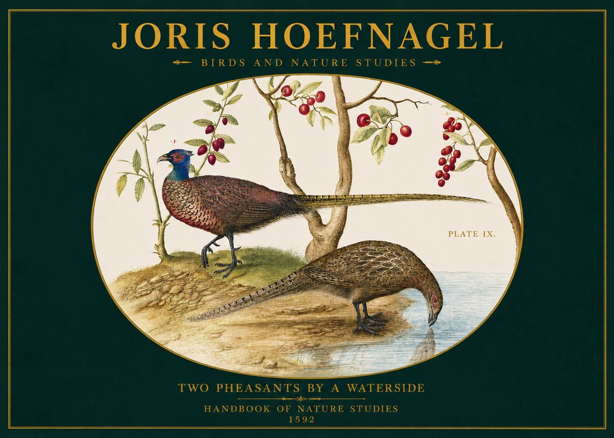 Joris Hoefnagel Peacocks and Pheasants Among Fruiting Branches No3 - Póster