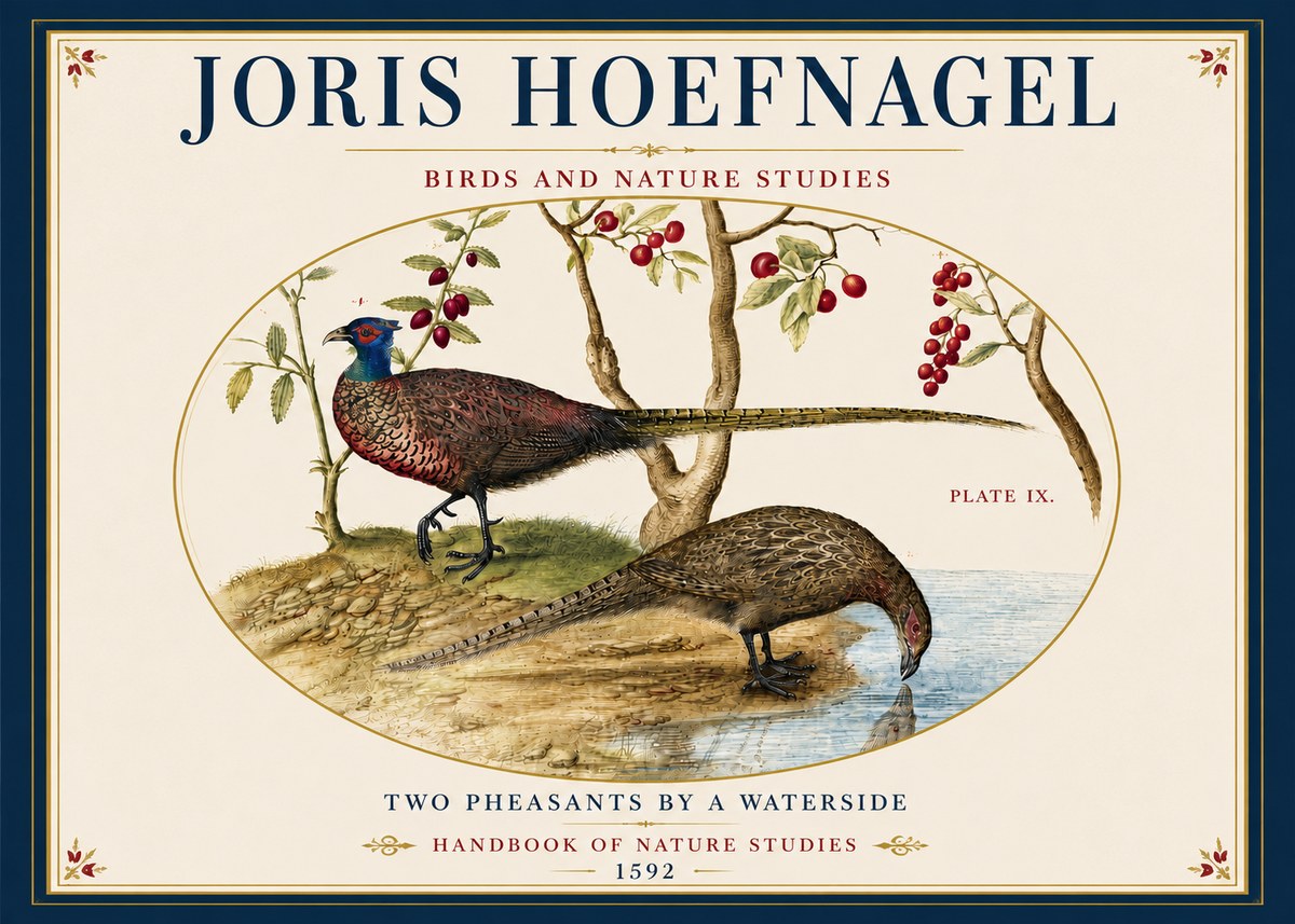 Joris Hoefnagel Peacocks and Pheasants Among Fruiting Branches No6 - Póster