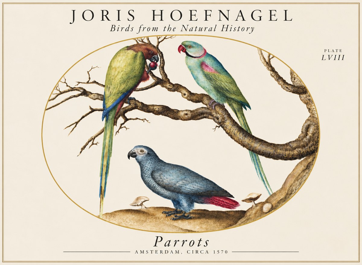 Joris Hoefnagel Parrots from the Naturalis Historia No2 - Póster