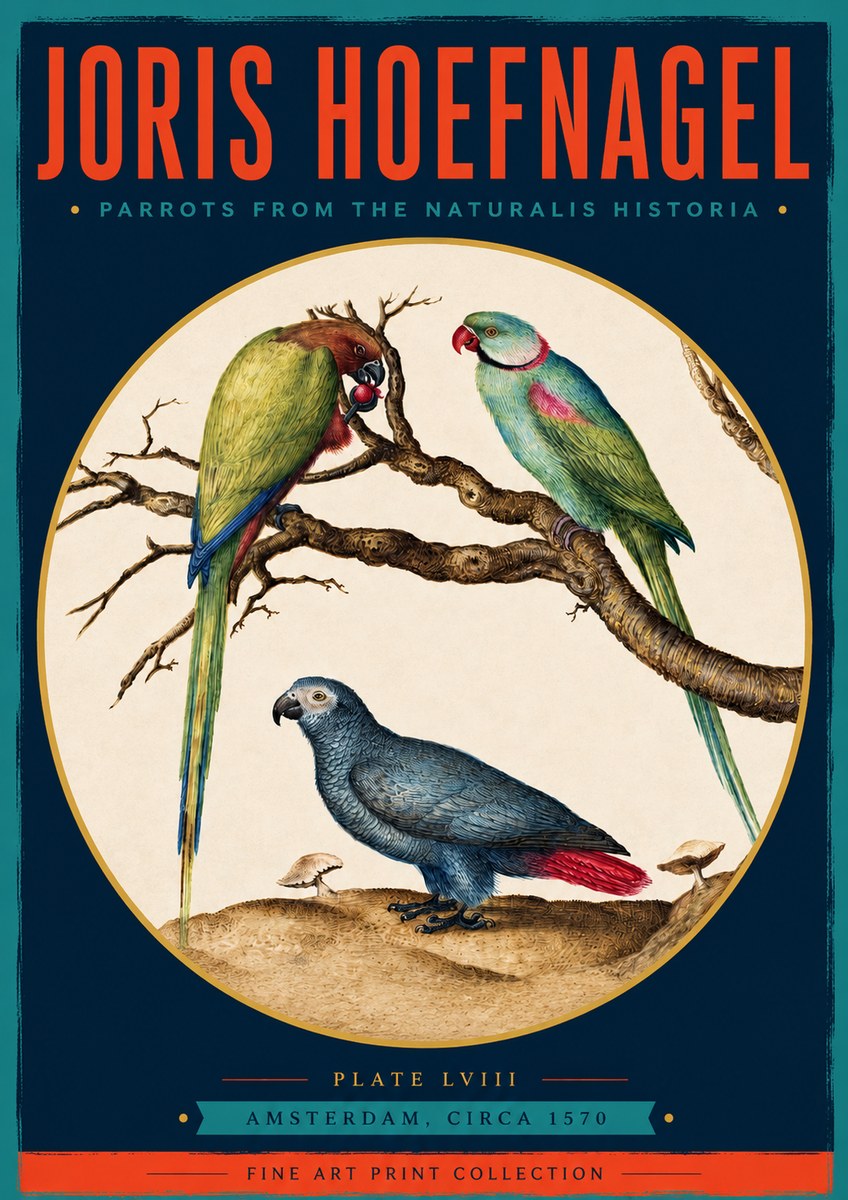 Joris Hoefnagel Parrots from the Naturalis Historia No3 - Póster