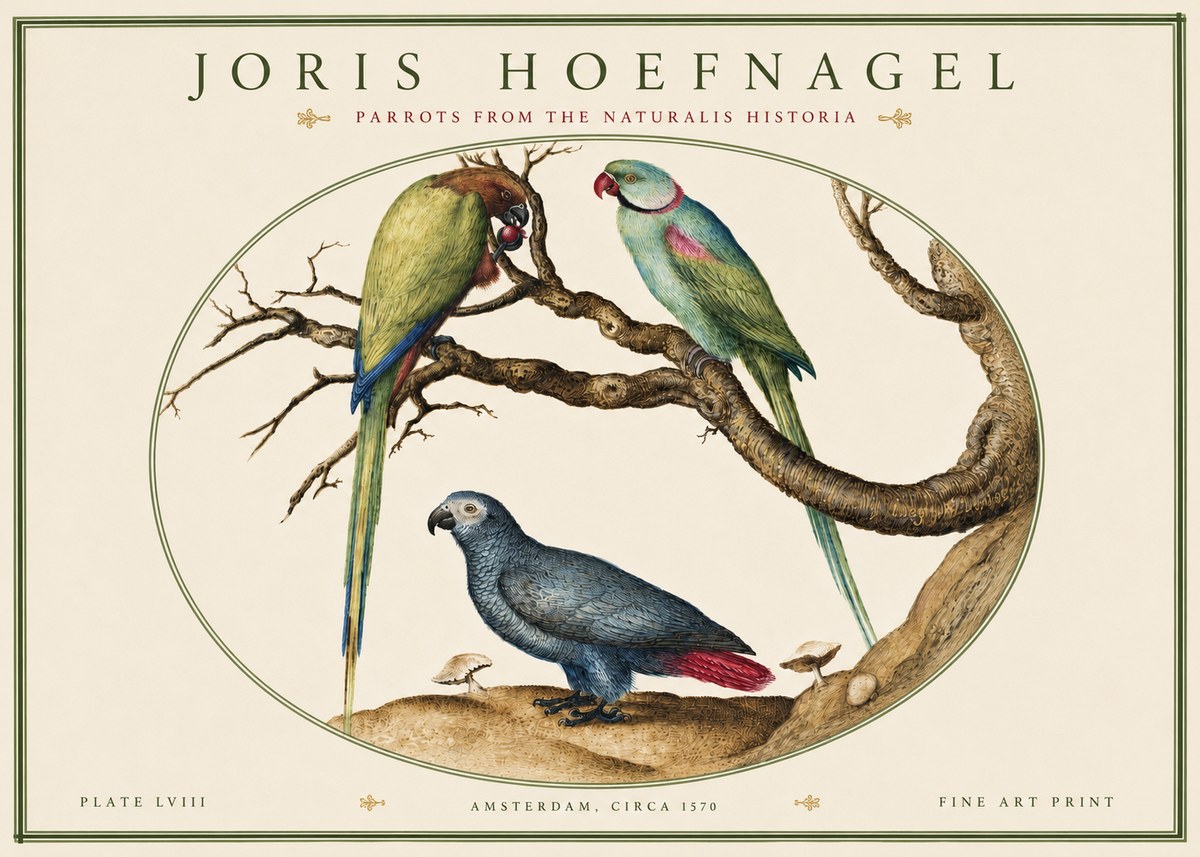 Joris Hoefnagel Parrots from the Naturalis Historia No4 - Póster