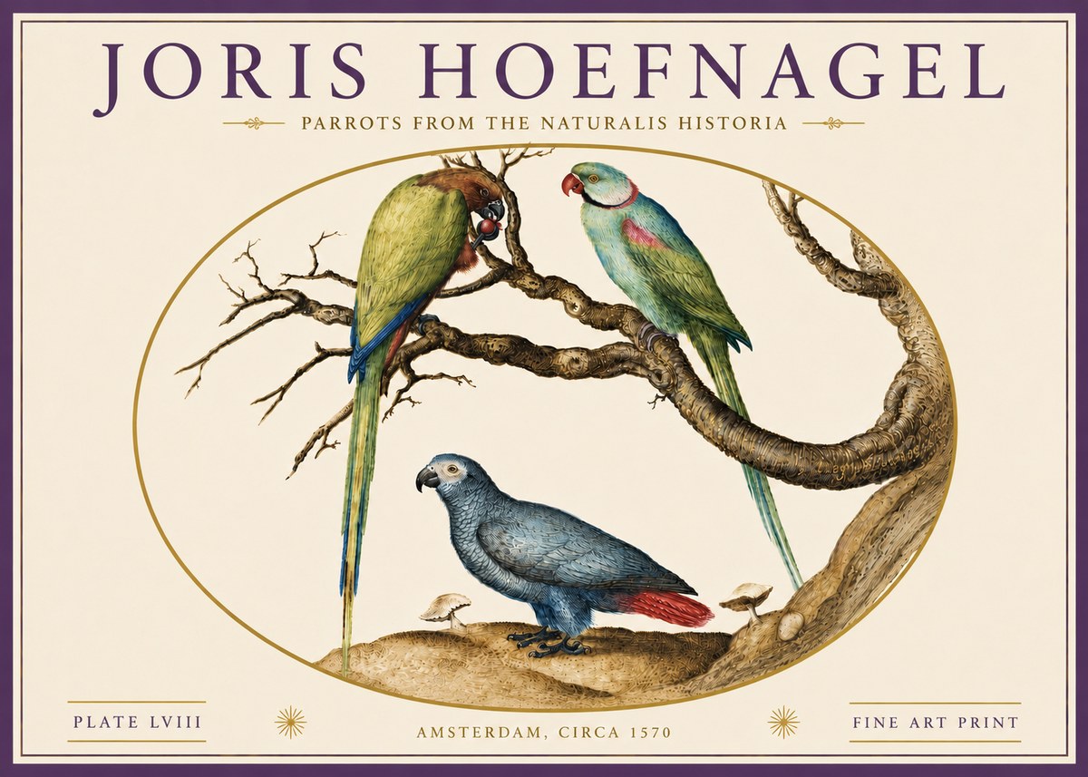 Joris Hoefnagel Parrots from the Naturalis Historia No6 - Póster