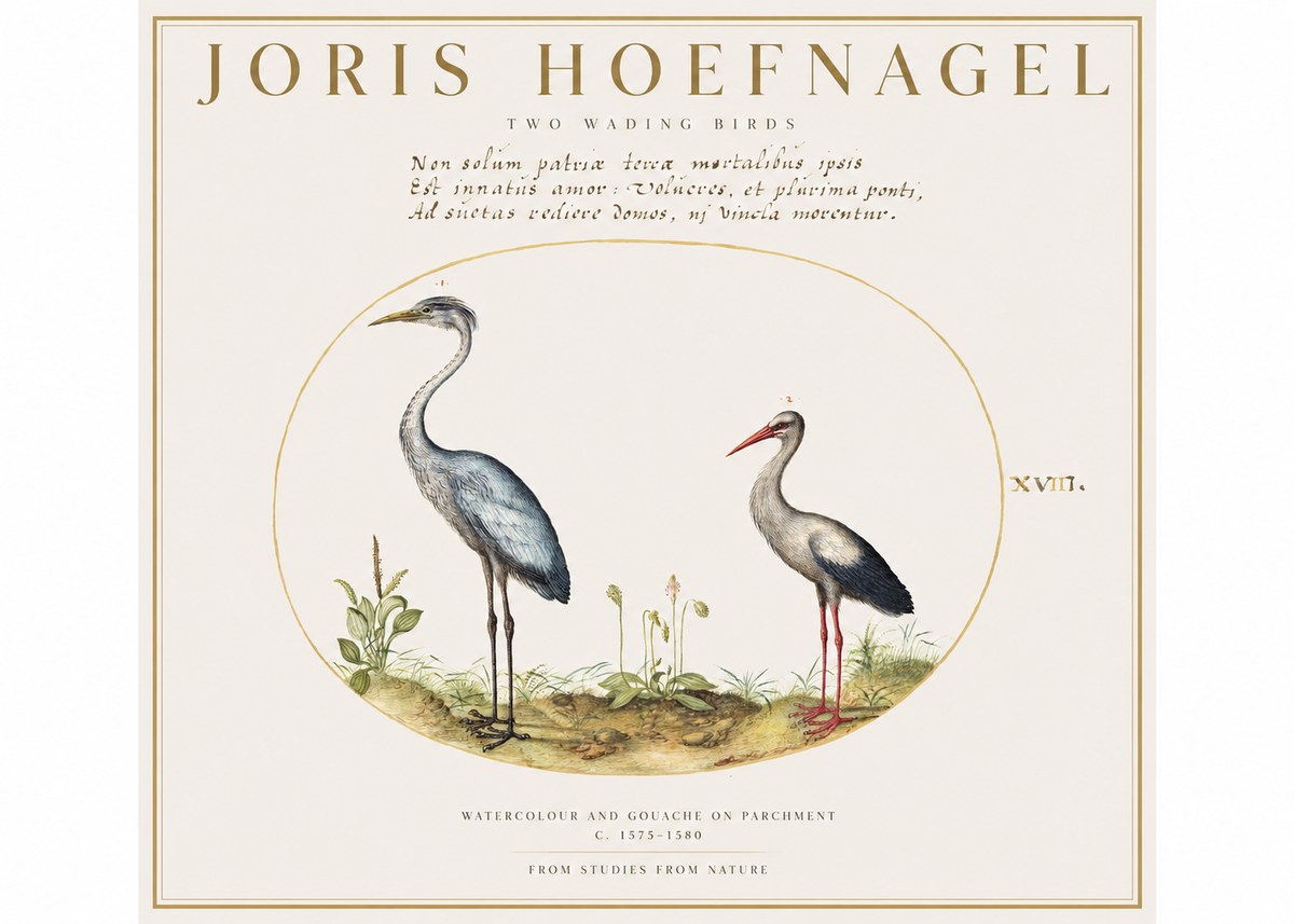 Joris Hoefnagel Study of Two Cranes No2 - Póster
