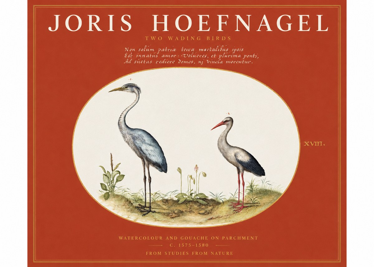 Joris Hoefnagel Study of Two Cranes No3 - Póster