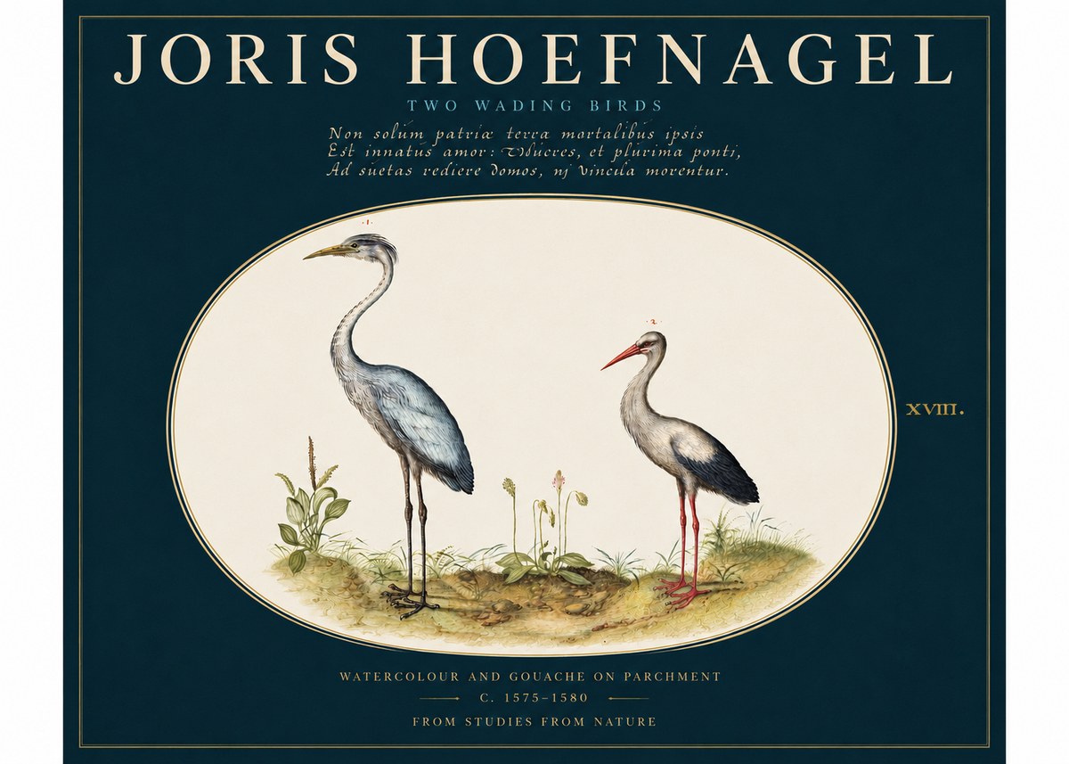 Joris Hoefnagel Study of Two Cranes No4 - Póster