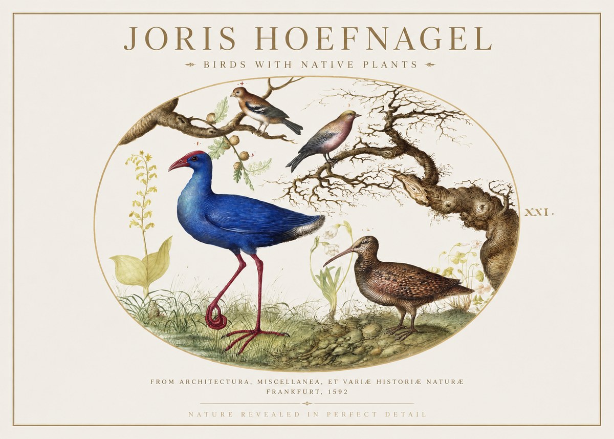 Joris Hoefnagel Birds with Native Plants No1 - Póster