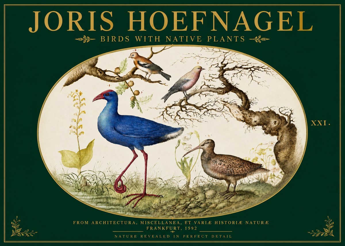 Joris Hoefnagel Birds with Native Plants No3 - Póster
