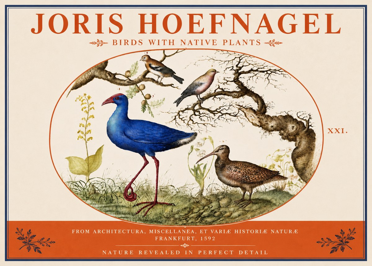 Joris Hoefnagel Birds with Native Plants No4 - Póster