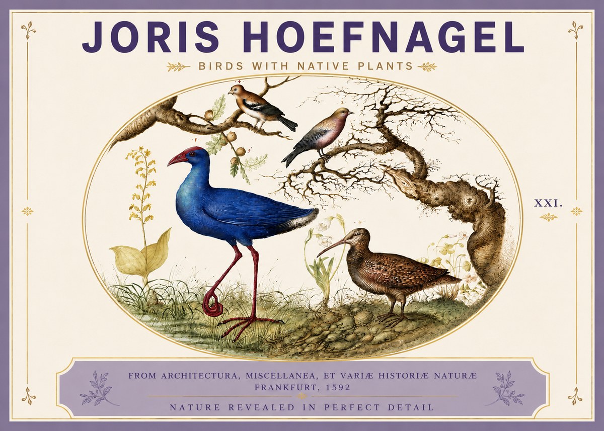 Joris Hoefnagel Birds with Native Plants No5 - Póster