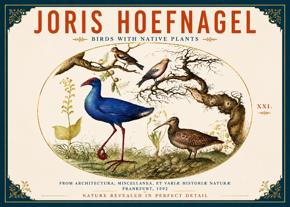 Joris Hoefnagel Birds with Native Plants No6 - Póster