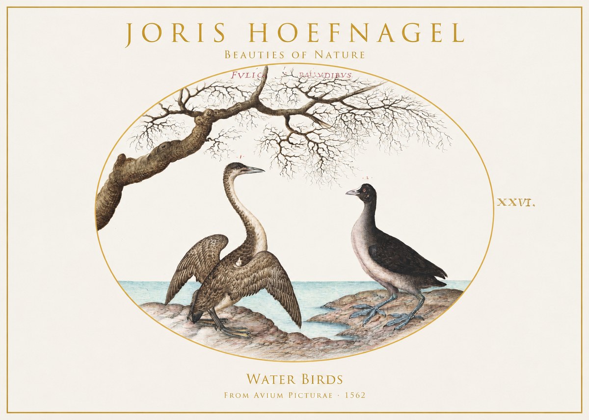 Joris Hoefnagel Cormorant and Coot No2 - Póster