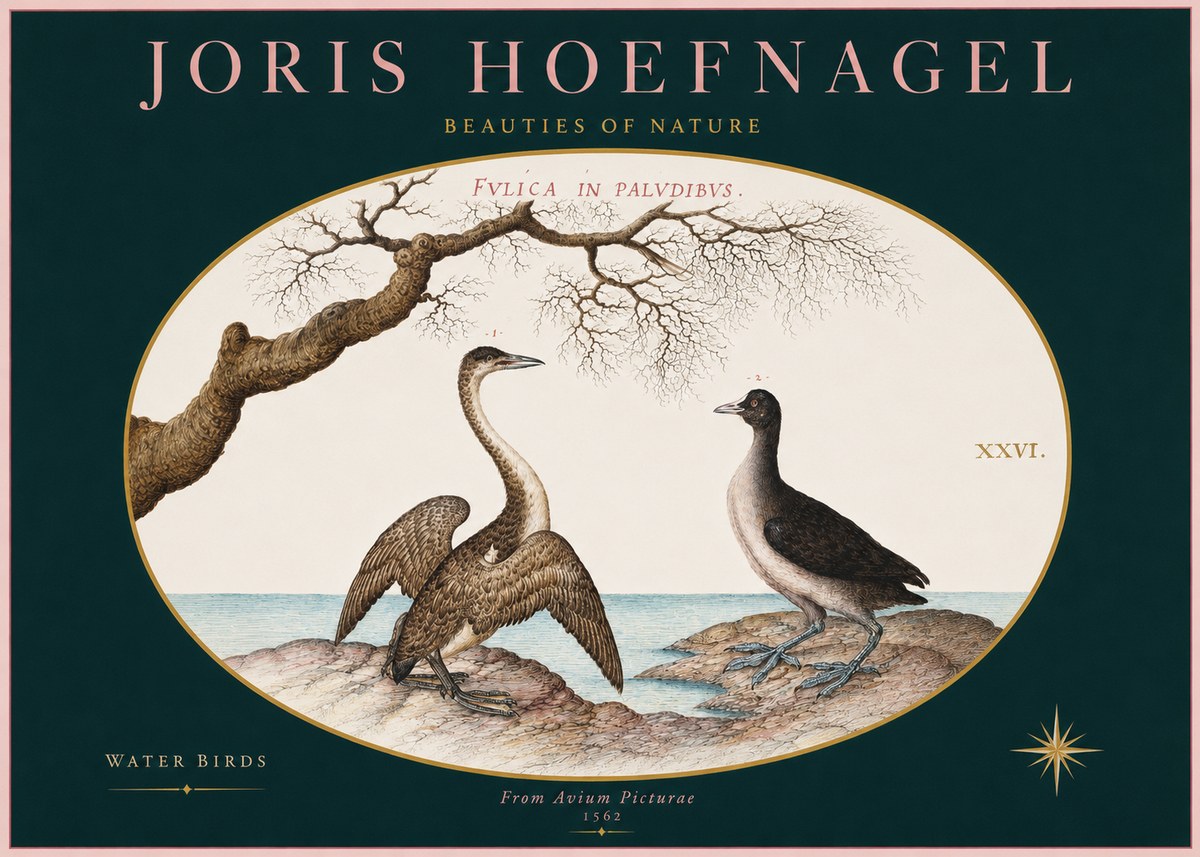 Joris Hoefnagel Cormorant and Coot No3 - Póster