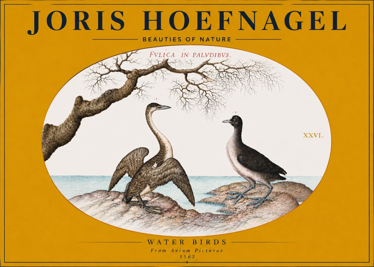 Joris Hoefnagel Cormorant and Coot No4 - Póster