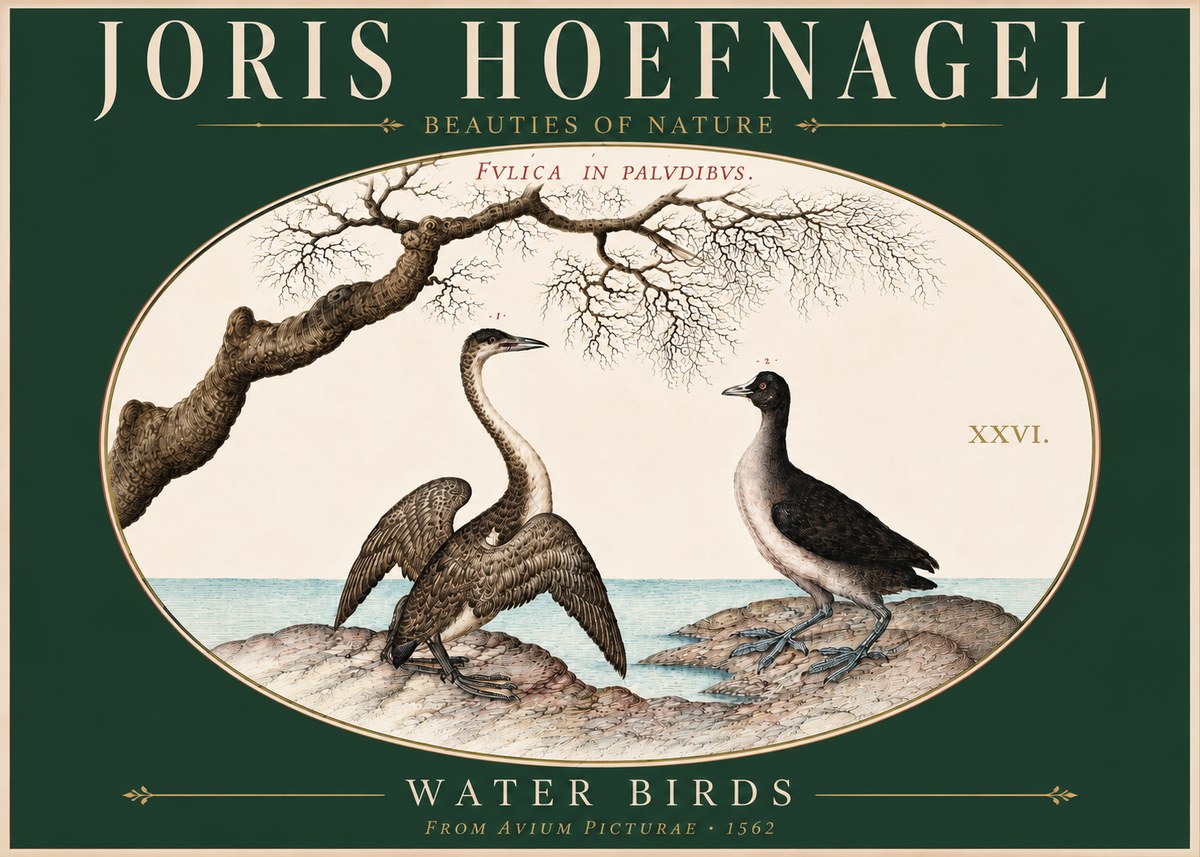 Joris Hoefnagel Cormorant and Coot No5 - Póster