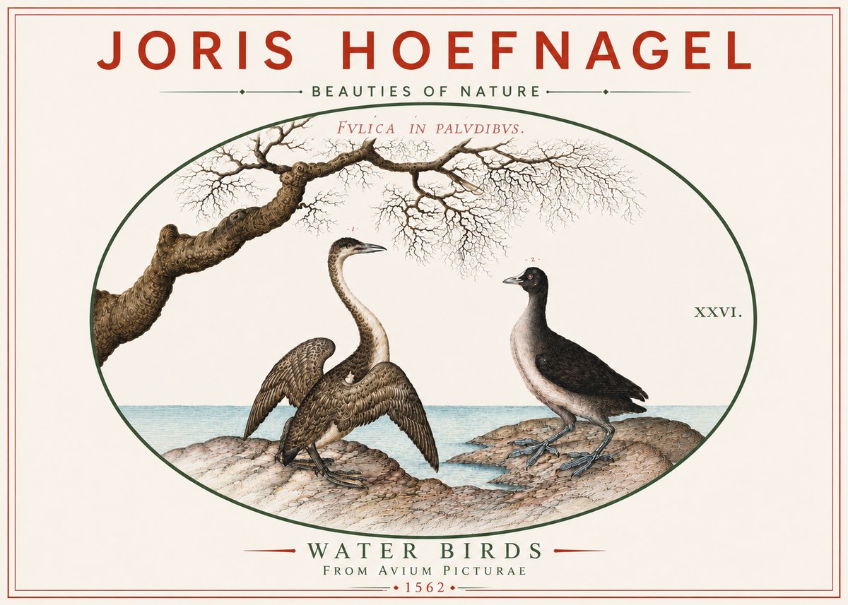 Joris Hoefnagel Cormorant and Coot No6 - Póster