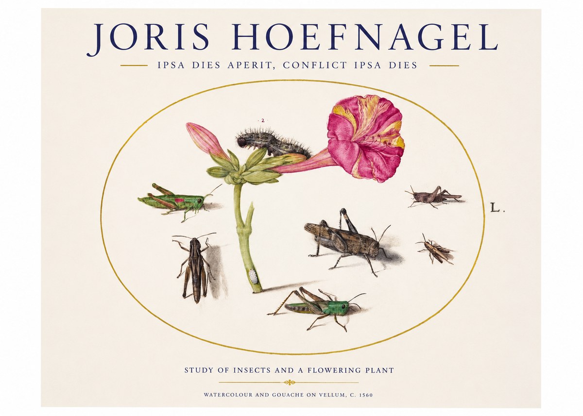 Joris Hoefnagel Study of Insects and a Flowering Plant No1 - Póster