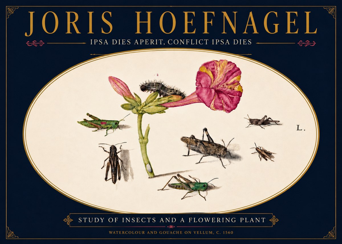 Joris Hoefnagel Study of Insects and a Flowering Plant No5 - Póster