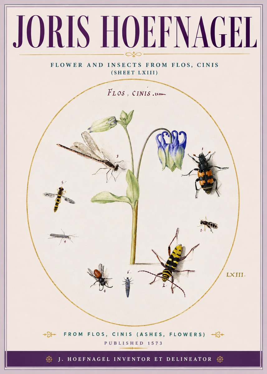 Joris Hoefnagel Insects and a Flower Study No5 - Póster