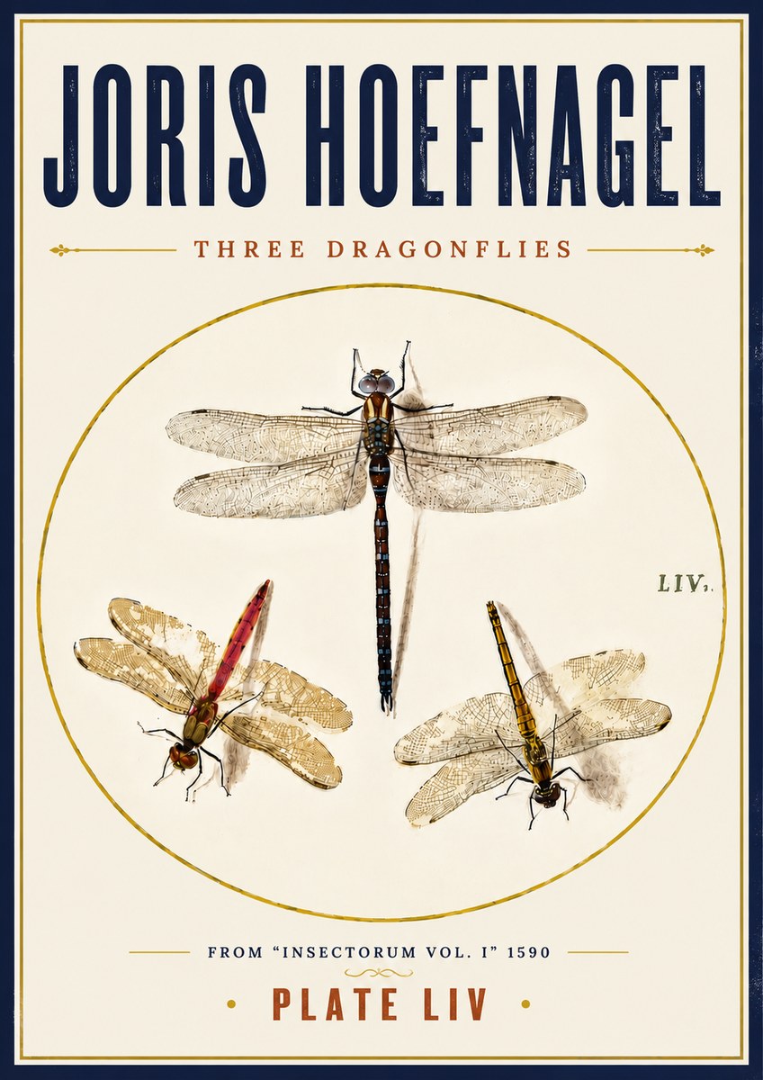Joris Hoefnagel Three Dragonflies No6 - Póster