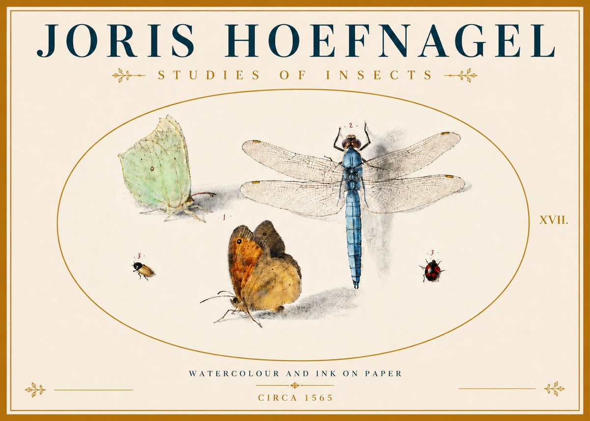 Joris Hoefnagel A Study of Butterflies, Dragonflies and Beetles No6 - Póster