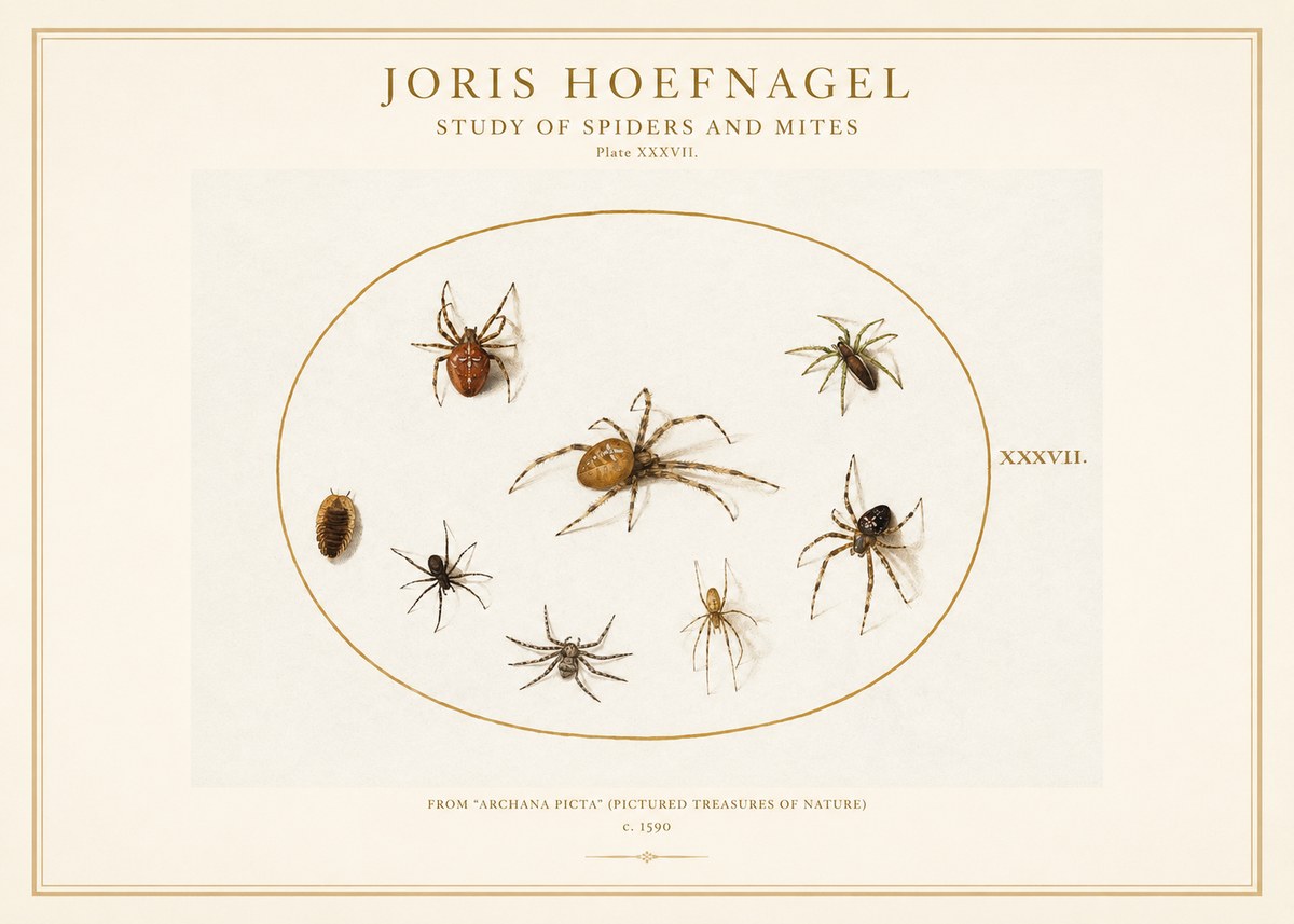 Joris Hoefnagel Study of Spiders and Mites - Plate Xxxvii. No1 - Póster