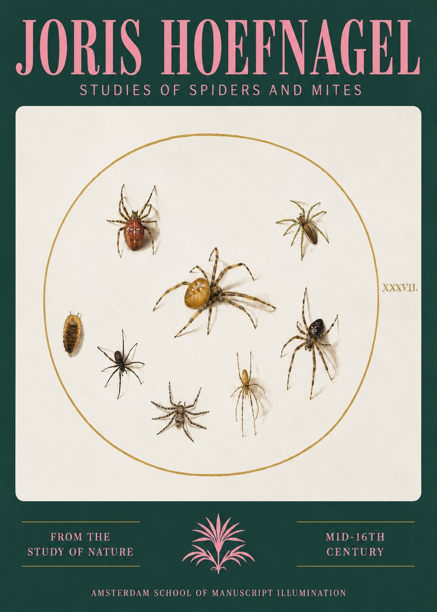 Joris Hoefnagel Study of Spiders and Mites - Plate Xxxvii. No3 - Póster