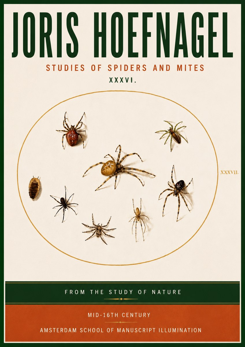 Joris Hoefnagel Study of Spiders and Mites - Plate Xxxvii. No5 - Póster