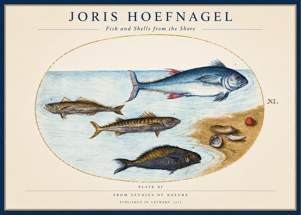 Joris Hoefnagel Fish and Shells from the Shore No1 - Póster
