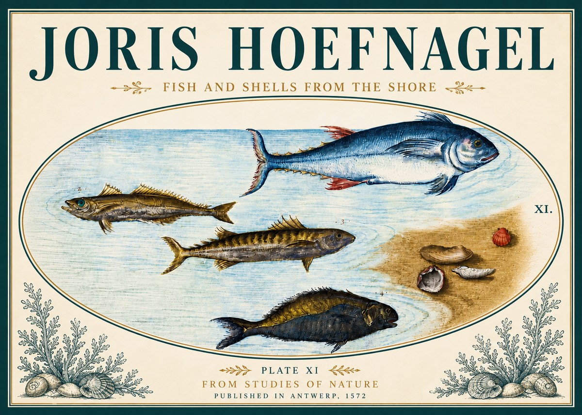 Joris Hoefnagel Fish and Shells from the Shore No6 - Póster