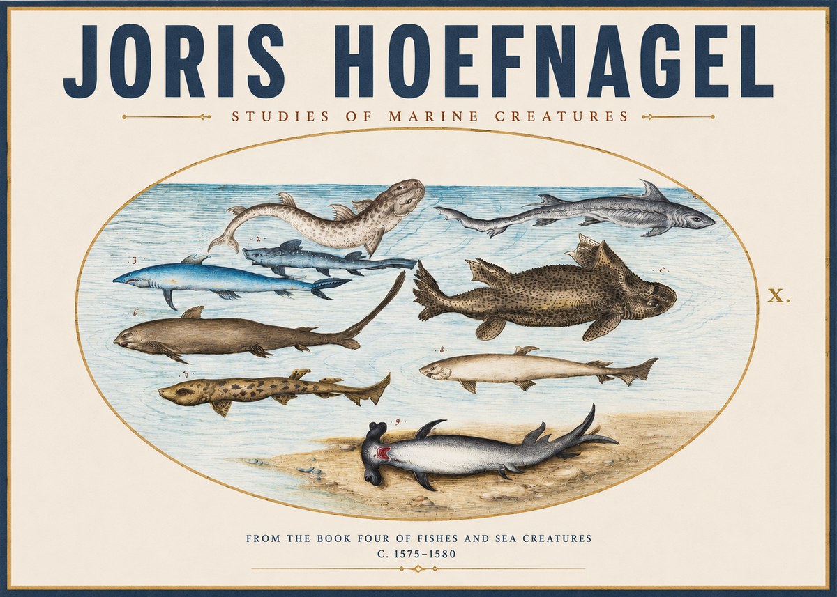 Joris Hoefnagel Studies of Marine Creatures No3 - Póster