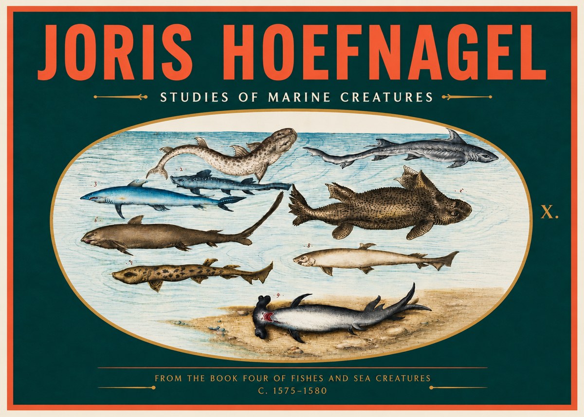 Joris Hoefnagel Studies of Marine Creatures No4 - Póster