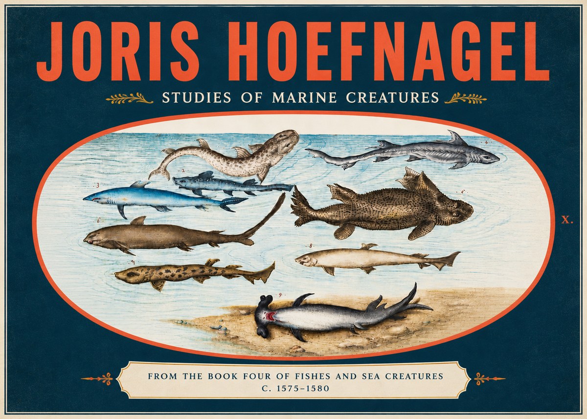 Joris Hoefnagel Studies of Marine Creatures No5 - Póster