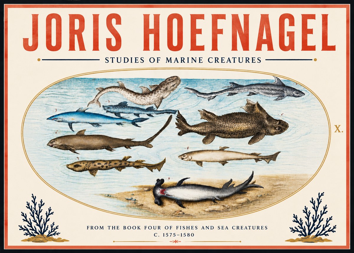 Joris Hoefnagel Studies of Marine Creatures No6 - Póster