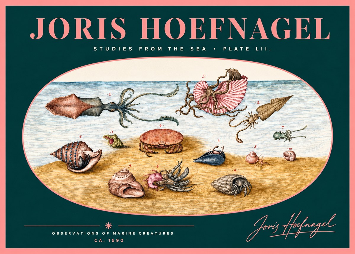 Joris Hoefnagel Marine Creatures - Plate Lii No2 - Póster