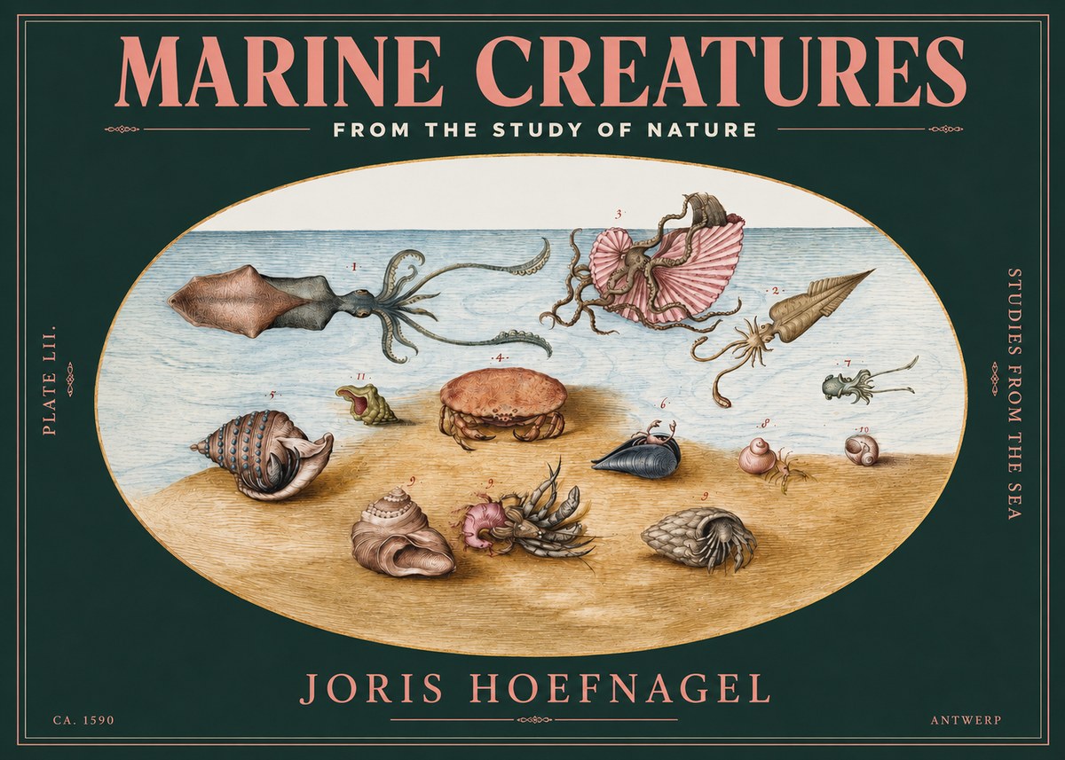 Joris Hoefnagel Marine Creatures - Plate Lii No3 - Póster
