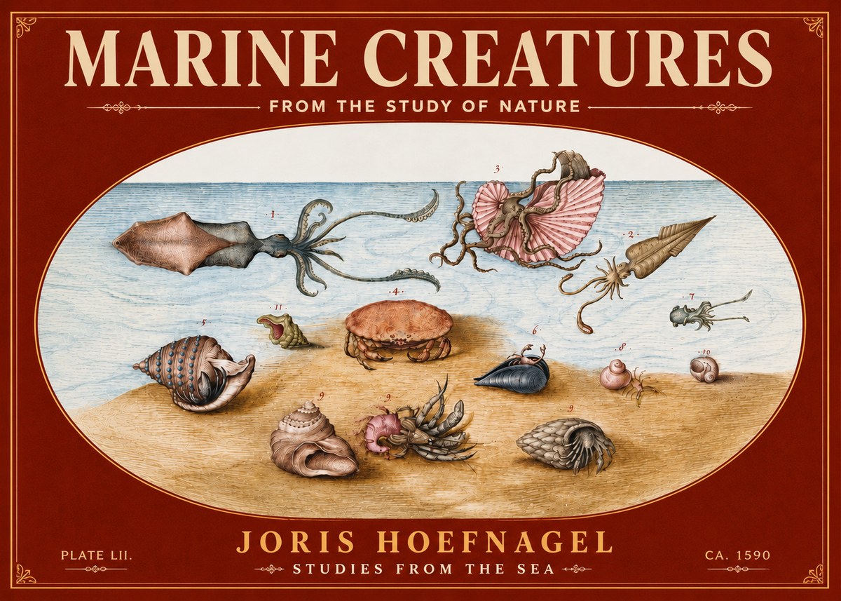 Joris Hoefnagel Marine Creatures - Plate Lii No6 - Póster