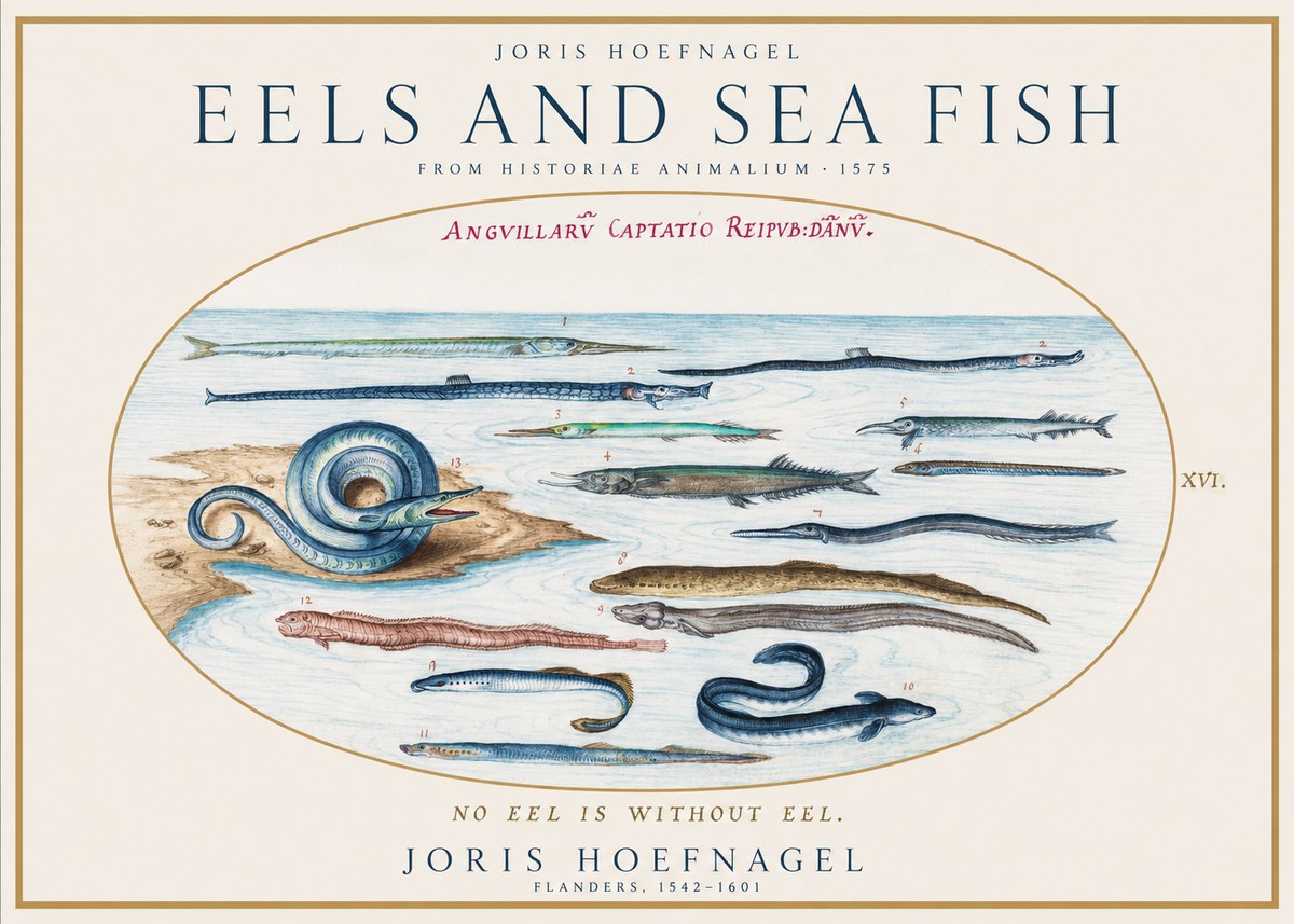 Joris Hoefnagel Eels and Sea Fish No1 - Póster