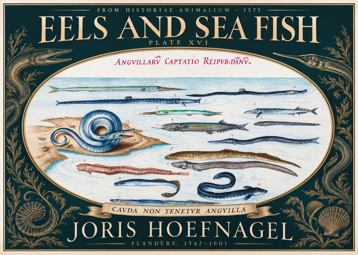 Joris Hoefnagel Eels and Sea Fish No5 - Póster