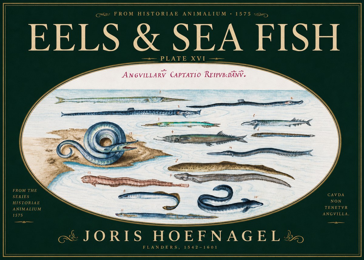 Joris Hoefnagel Eels and Sea Fish No6 - Póster