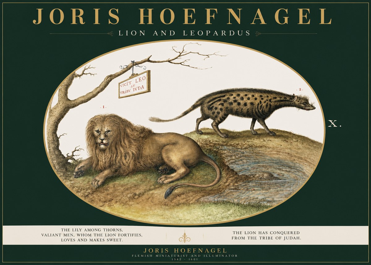 Joris Hoefnagel Lion and Spotted Hyena No3 - Póster
