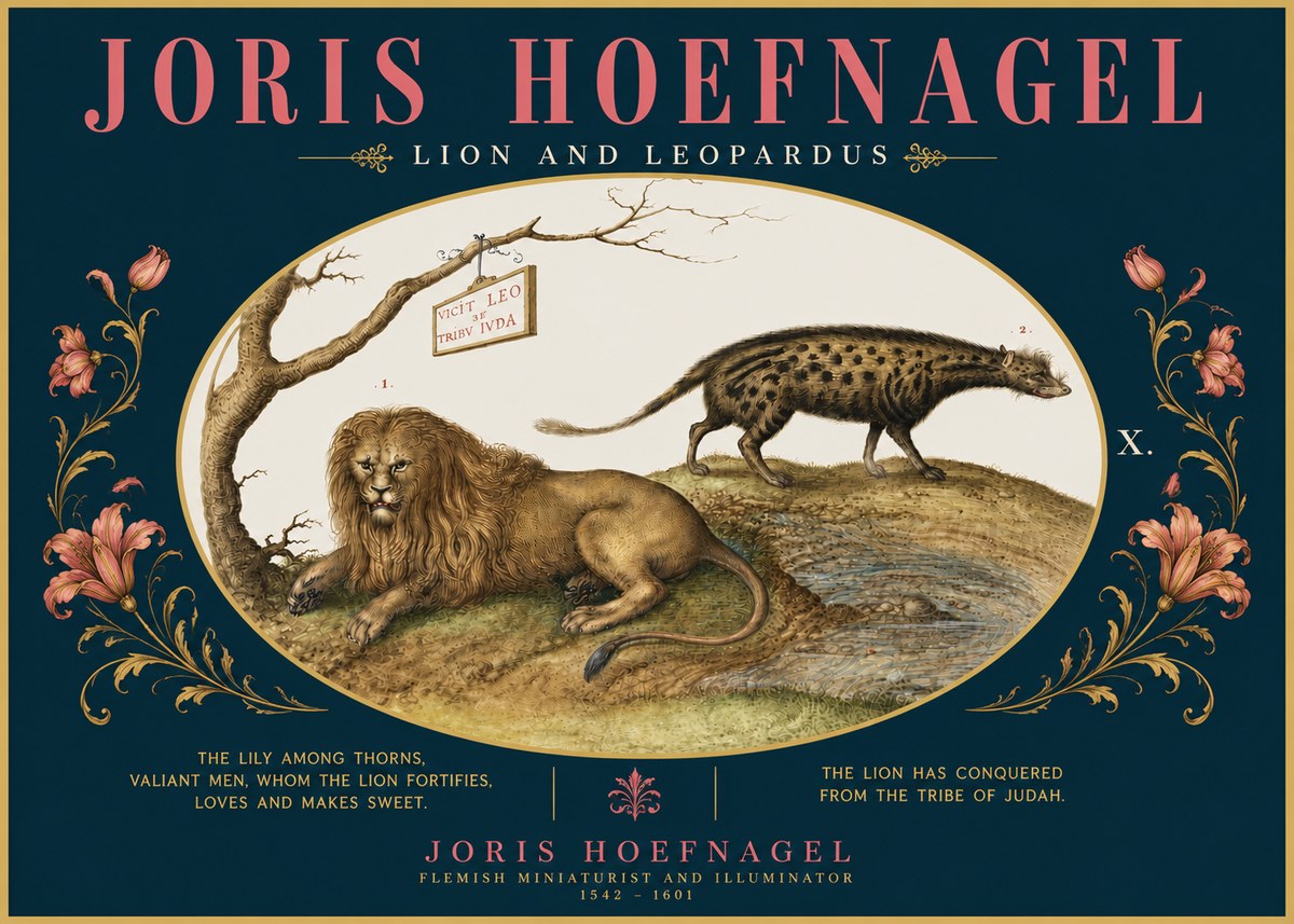 Joris Hoefnagel Lion and Spotted Hyena No5 - Póster