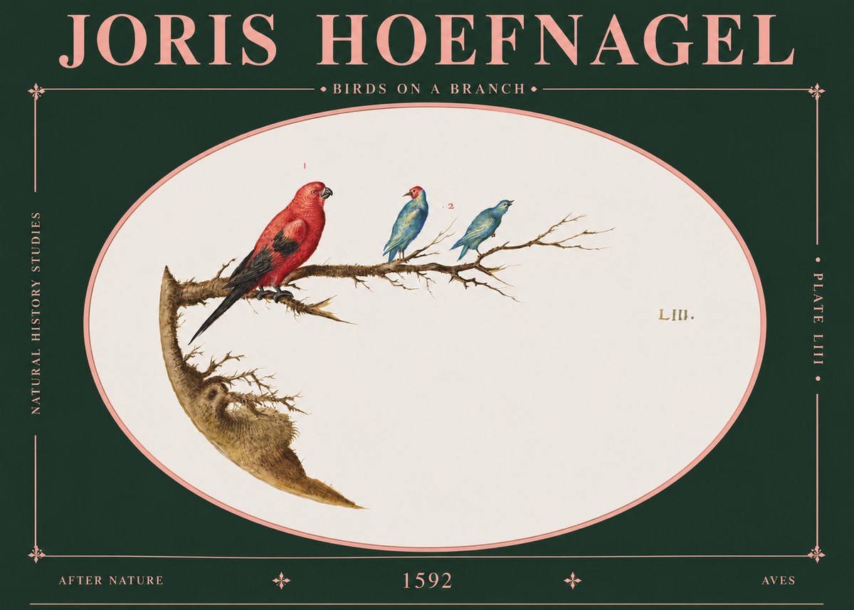 Joris Hoefnagel Birds on a Branch No6 - Póster