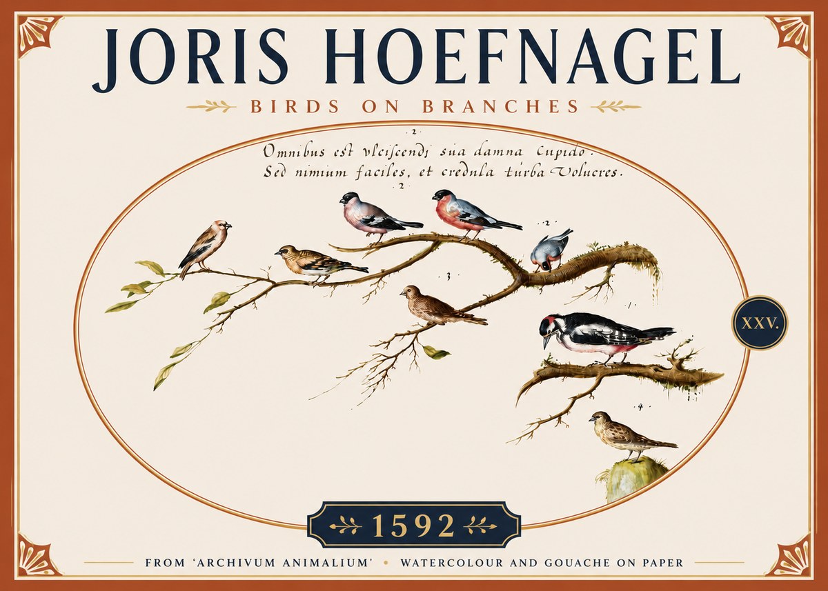 Joris Hoefnagel Birds on Branches No5 - Póster