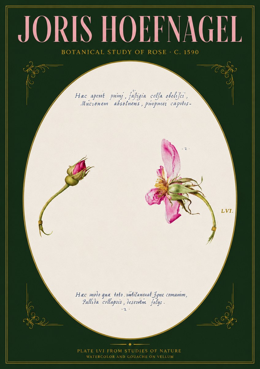 Joris Hoefnagel Botanical Study of Rose No3 - Póster