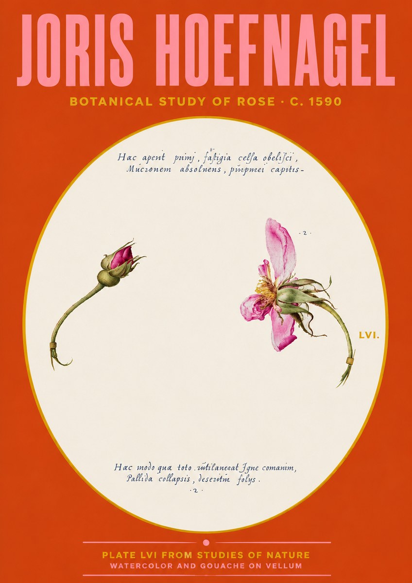 Joris Hoefnagel Botanical Study of Rose No4 - Póster