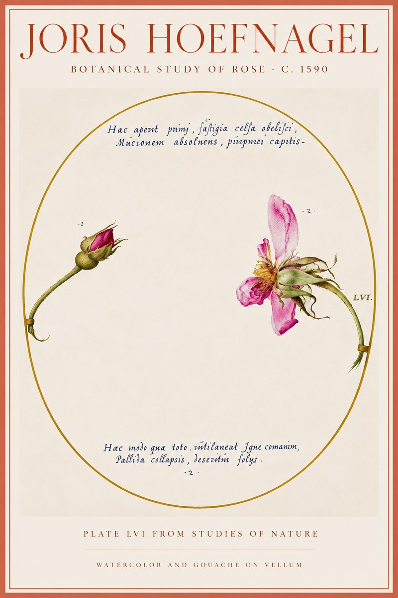 Joris Hoefnagel Botanical Study of Rose No5 - Póster